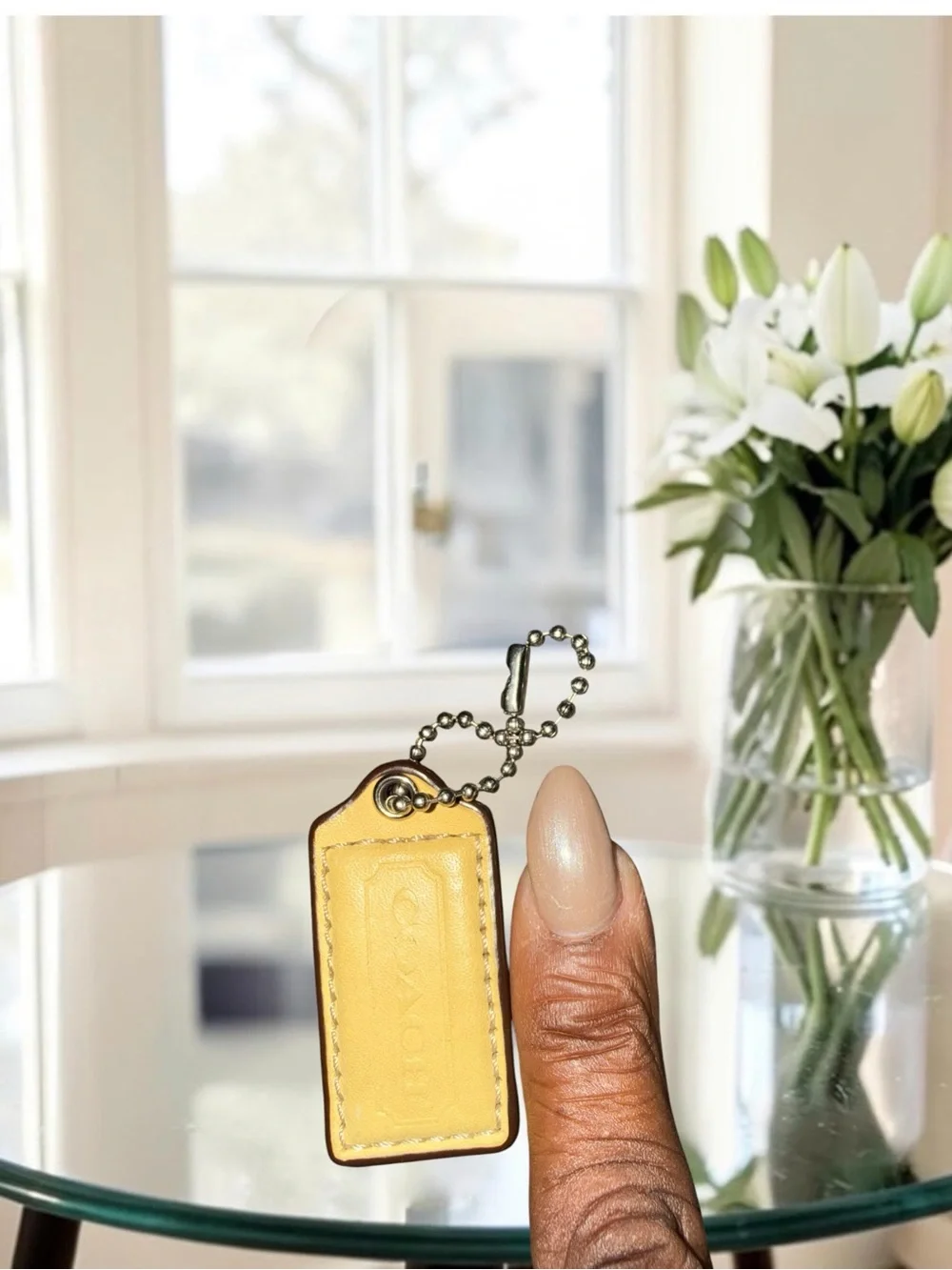 Coach Yellow Leather Hang Tag with Ball Chain